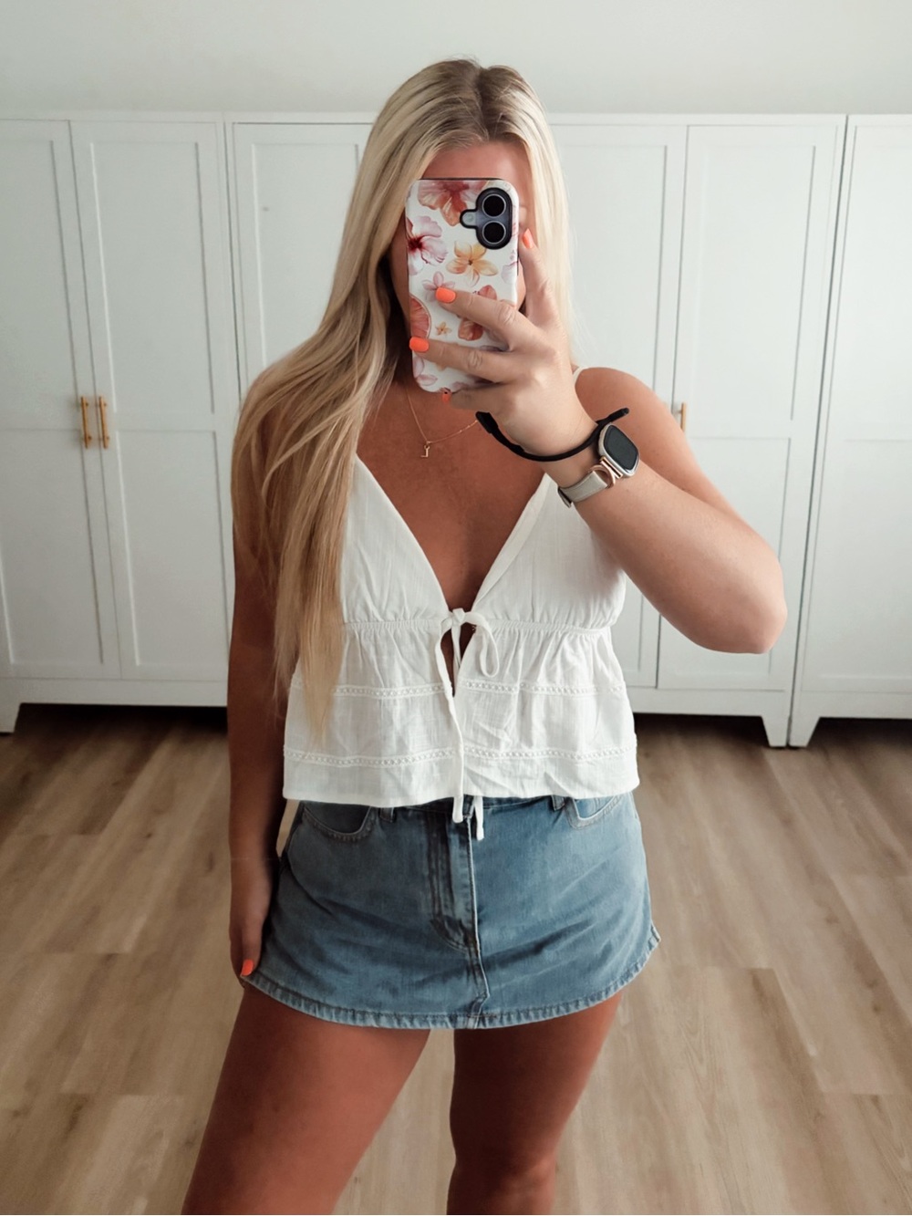White open front tie knit crochet top